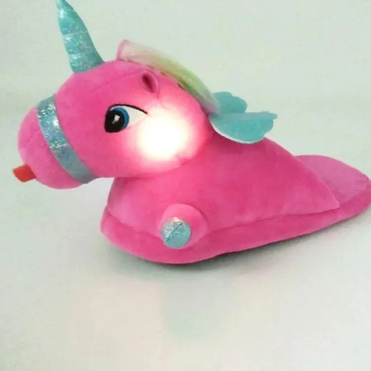 Unicorn Plush Slippers with LED Light