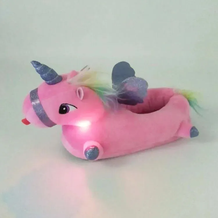 Unicorn Plush Slippers with LED Light