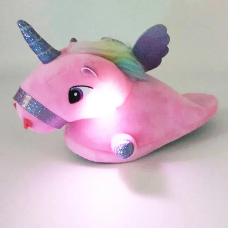 Unicorn Plush Slippers with LED Light