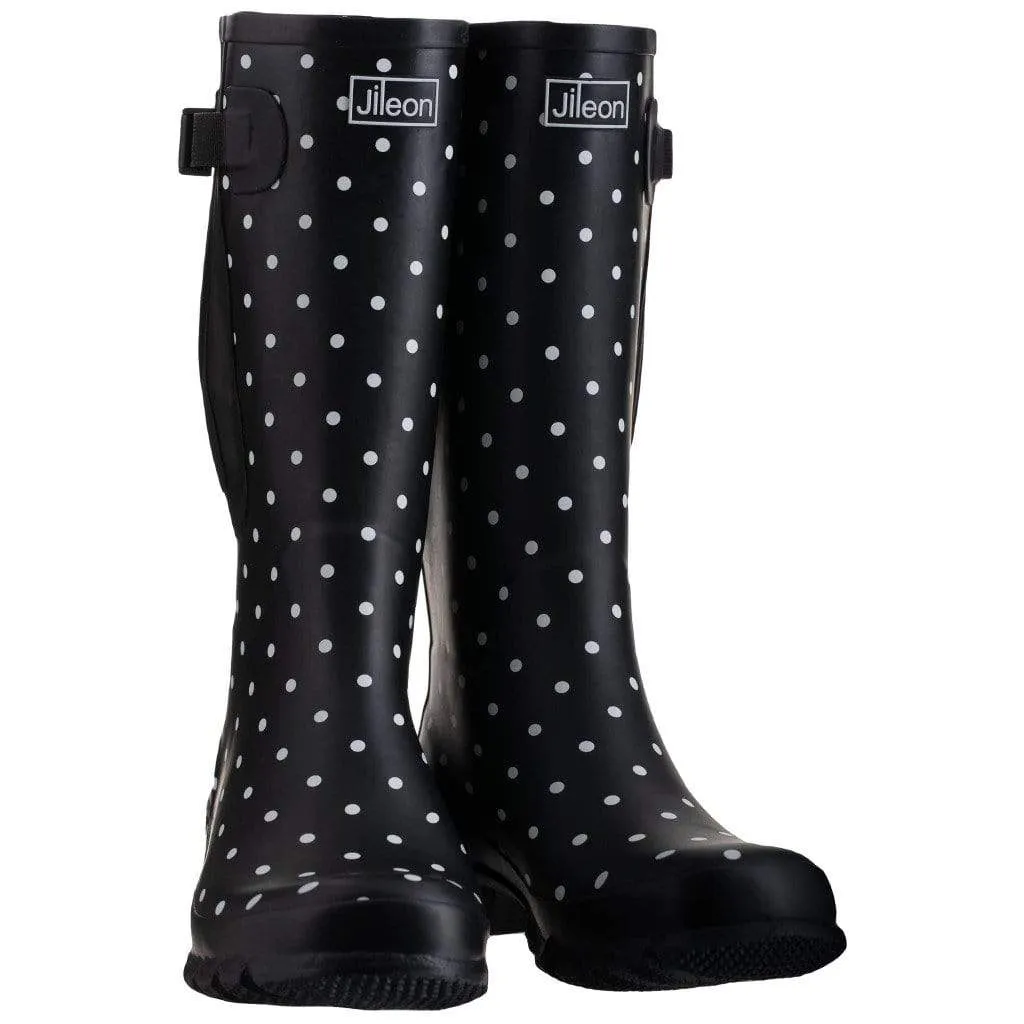 Wide Calf Wellies - Black Spot - Regular Fit in Foot and Ankle