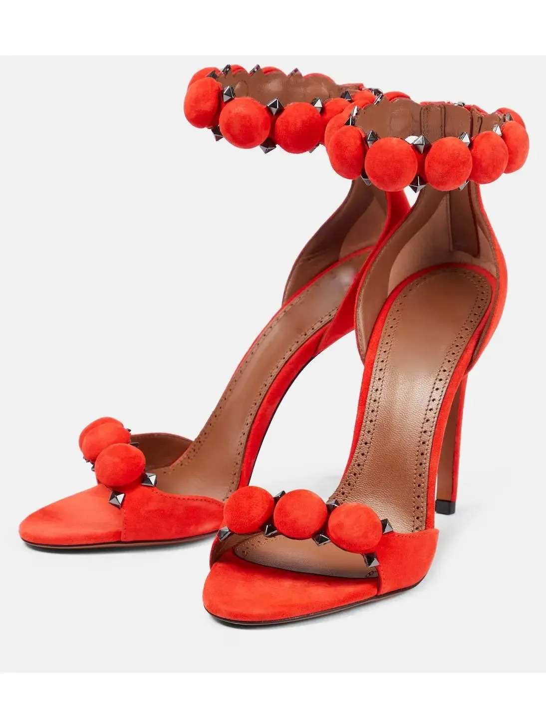 Women’s Bobble High-Heel Sandals in Red Suede