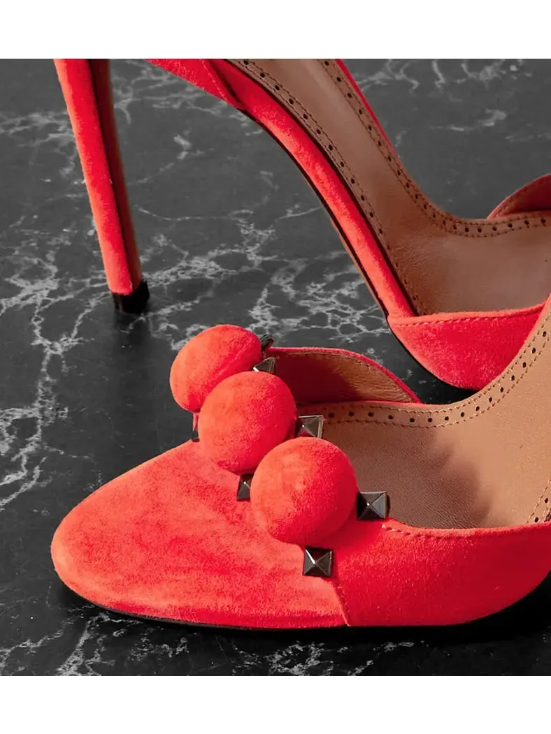 Women’s Bobble High-Heel Sandals in Red Suede