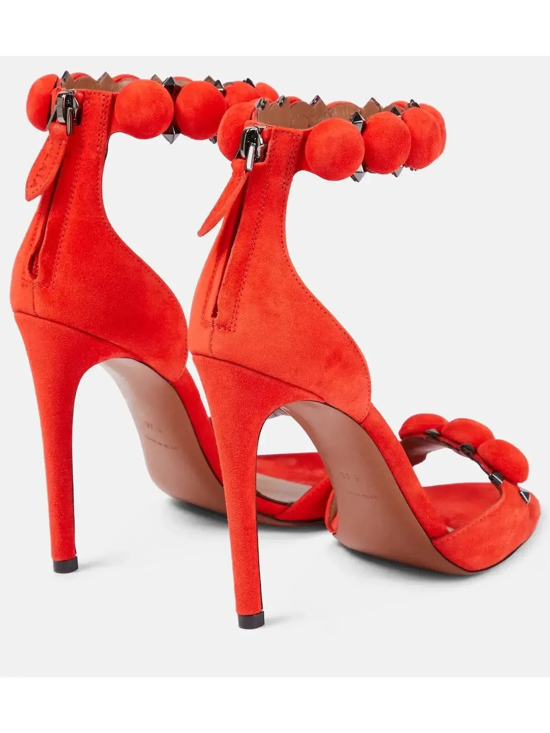 Women’s Bobble High-Heel Sandals in Red Suede