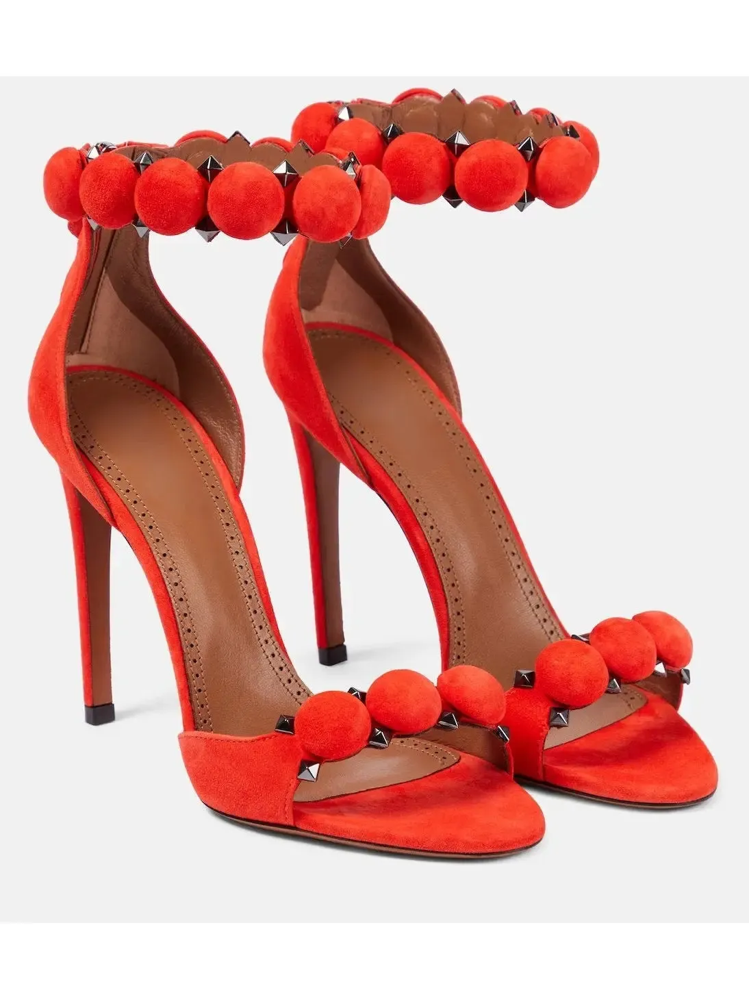 Women’s Bobble High-Heel Sandals in Red Suede